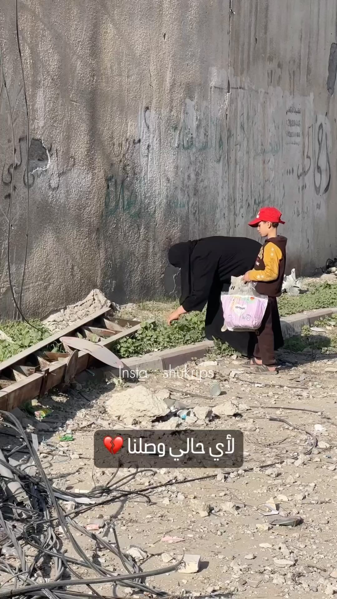a-mother-picks-up-grass-to-feed-her-children-in-the-besieged-north-of-gaza-where-there-is-no-water,-food-or-medical-care…